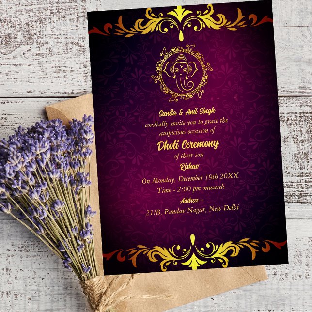 Indian Hindu Boy Dhoti Ceremony Pancha Kattu Invit Invitation (Creator Uploaded)