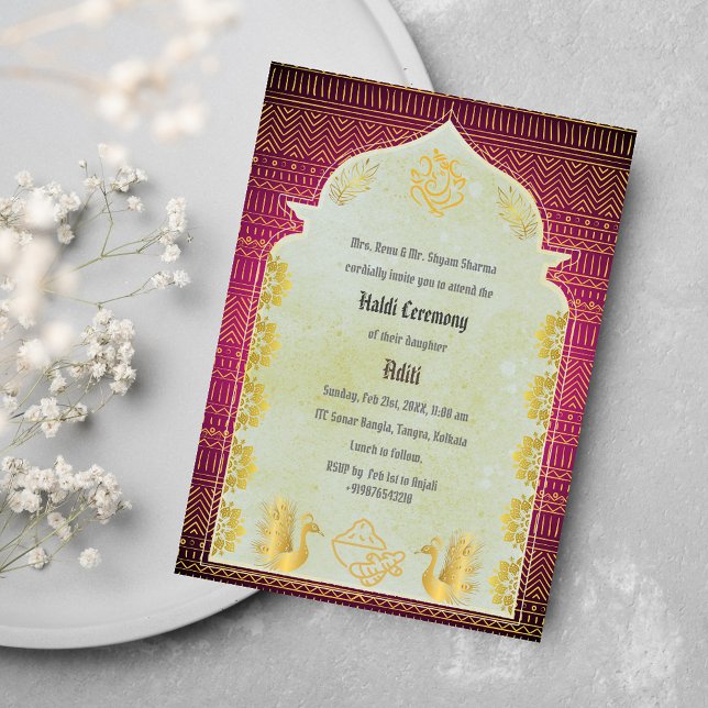 Indian Hindu Bride Haldi Ceremony Ganesha Invitation (Creator Uploaded)