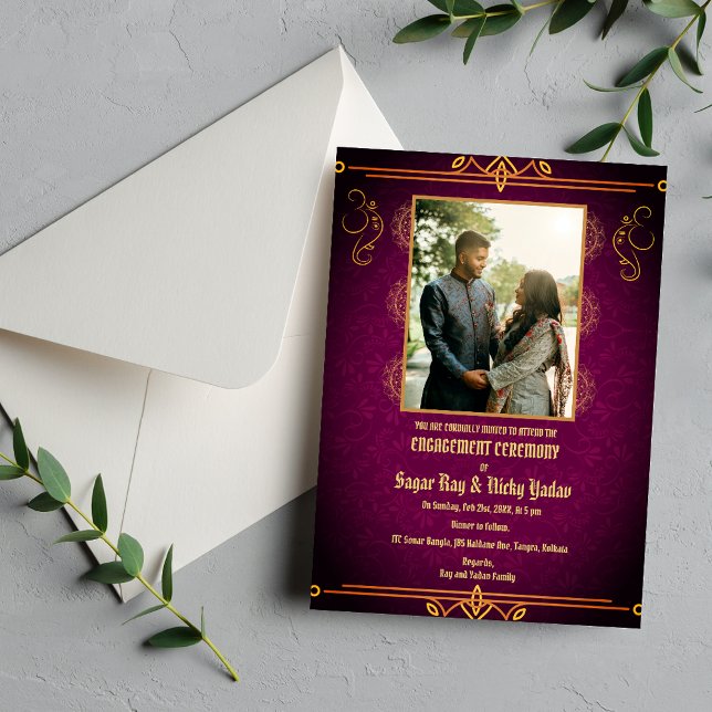 Indian Hindu Engagement Ceremony Couple Picture Invitation (Creator Uploaded)