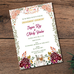 Indian Hindu Engagement Ceremony Floral  Invitation