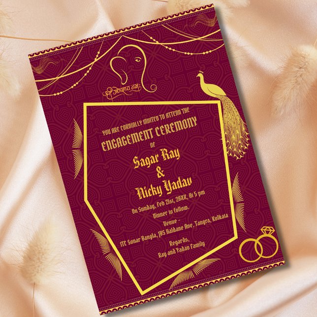 Indian Hindu Engagement Ceremony Golden Elements Invitation (Creator Uploaded)