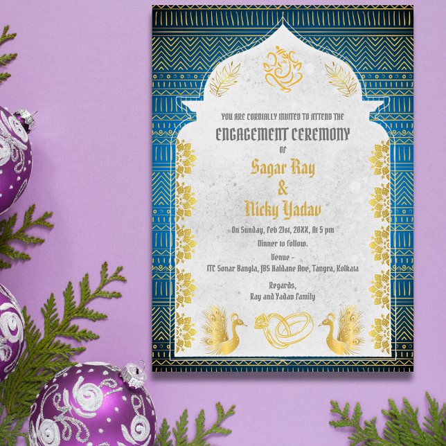 Indian Hindu Engagement Ceremony Golden Elements Invitation (Creator Uploaded)
