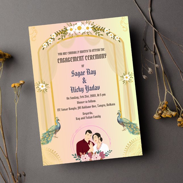 Indian Hindu Engagement Ceremony Peacock Invitation (Creator Uploaded)