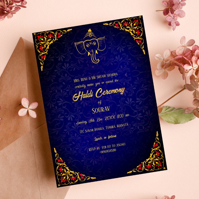 Indian Hindu Groom Haldi Ceremony Couple Royal Invitation (Creator Uploaded)