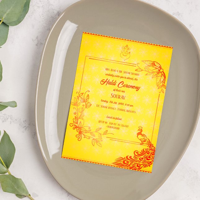 Indian Hindu Groom Haldi Ceremony Peacock Theme  Invitation (Creator Uploaded)
