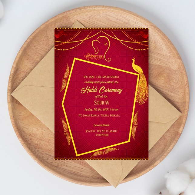 Indian Hindu Groom Haldi Ceremony Peacock Theme  Invitation (Creator Uploaded)