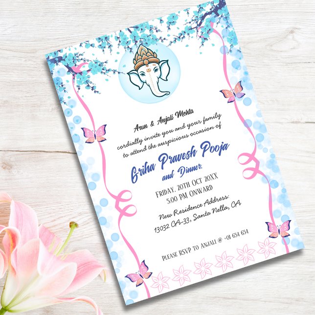 Indian Hindu Housewarming Griha Pravesh Butterfly Invitation (Creator Uploaded)