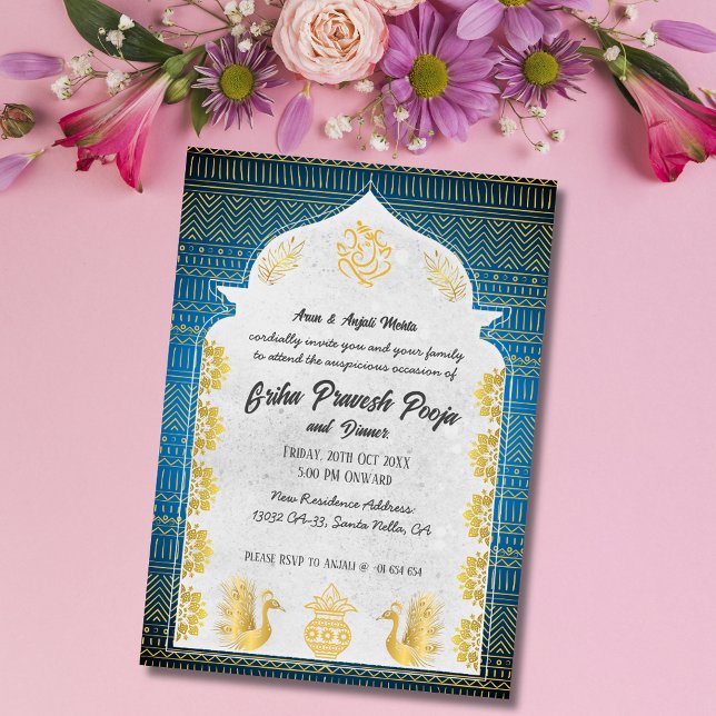 Indian Hindu Housewarming Gruhapravesam Golden Invitation (Creator Uploaded)