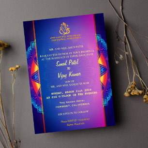 Indian Hindu Purple Pink Chakra Ganesha Wedding Invitation