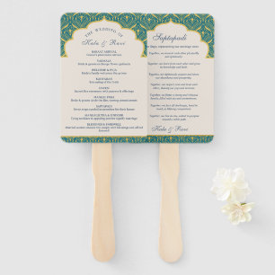 Indian Hindu Saptapadi Gold Wedding Program Hand Fan