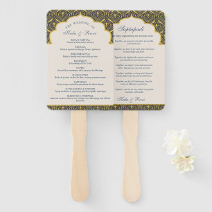 Indian Hindu Saptapadi Gold Wedding Program Hand Fan