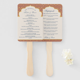 Indian Hindu Saptapadi Gold Wedding Program Hand Fan
