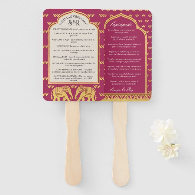 Indian Hindu Saptapadi Wedding Program Fan (Front and Back)