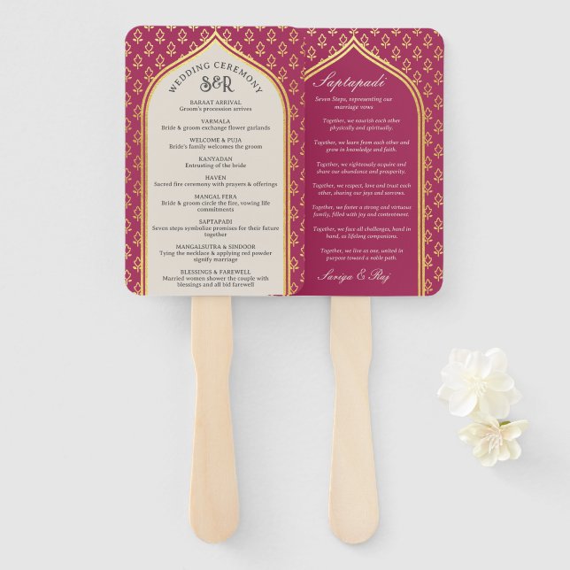 Indian Hindu Saptapadi Wedding Program Fan (Front and Back)