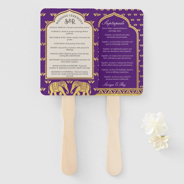 Indian Hindu Saptapadi Wedding Program Fan (Front and Back)