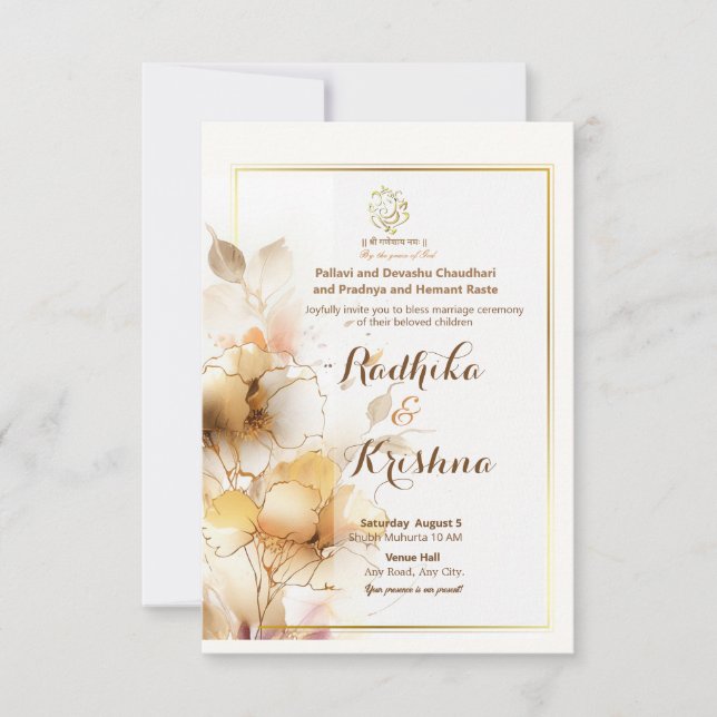 Indian Hindu simple wedding Invitation (Front)