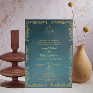 Indian Hindu Wedding Custom Photo Ganesha Logo Invitation