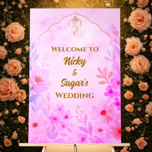Indian Hindu Wedding Floral Welcome Acrylic Signs