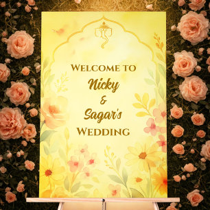 Indian Hindu Wedding Floral Welcome Acrylic Signs