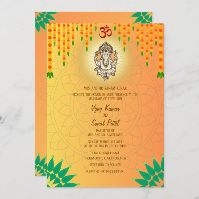 Indian Hindu Wedding Ganesha Custom Image Invitation (Front/Back)