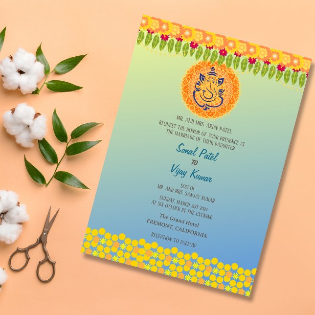 Indian Hindu Wedding Ganesha Floral Invitation (Creator Uploaded)