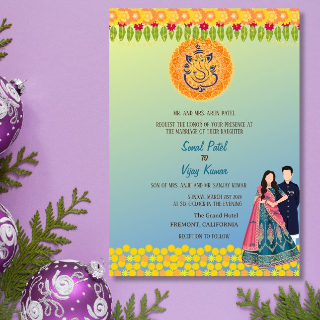 Indian Hindu Wedding Ganesha Floral Invitation (Creator Uploaded)