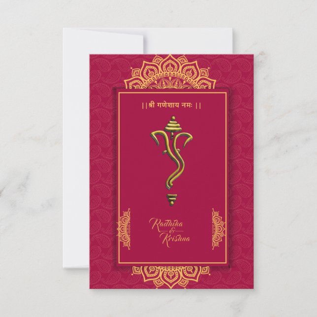 Indian hindu wedding Ganesha invitation (Front)