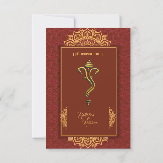 Indian hindu wedding Ganesha invitation (Front)