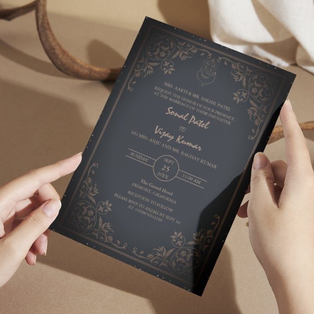 Indian Hindu Wedding Ganesha Logo Dark Intricate Invitation (Creator Uploaded)