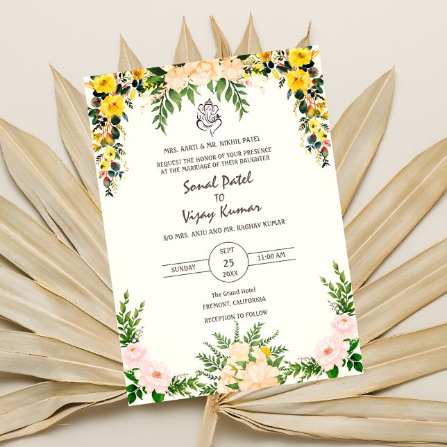 Indian Hindu Wedding Ganesha Logo Floral Invitation (Creator Uploaded)