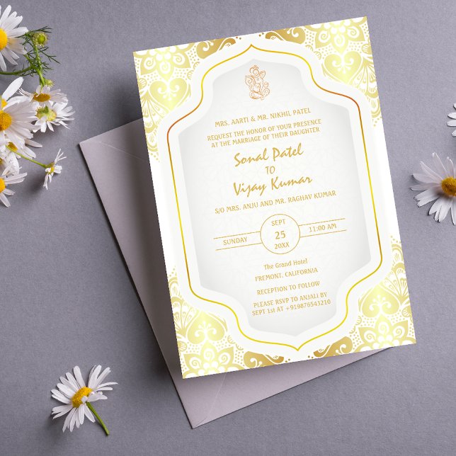 Indian Hindu Wedding Ganesha Logo Golden Elements Invitation (Creator Uploaded)