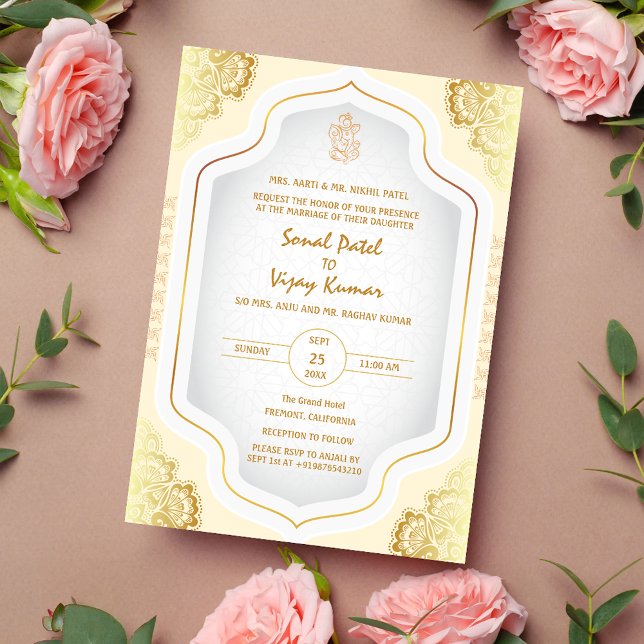 Indian Hindu Wedding Ganesha Logo Golden Elements Invitation (Creator Uploaded)