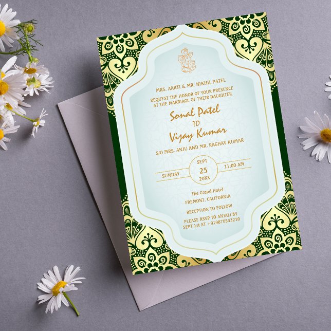 Indian Hindu Wedding Ganesha Logo Golden Elements Invitation (Creator Uploaded)
