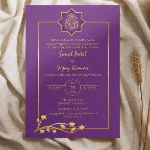 Indian Hindu Wedding Ganesha Logo Golden Elements Invitation
