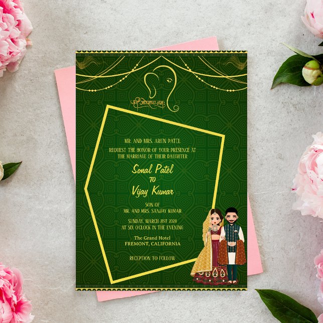 Indian Hindu Wedding Ganesha Royal Golden Invitation (Creator Uploaded)
