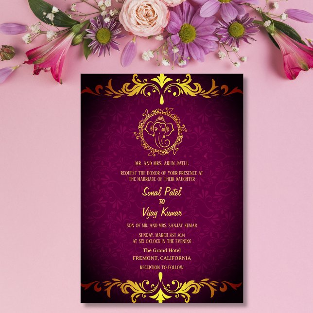 Indian Hindu Wedding Ganesha Royal Golden Invitation (Creator Uploaded)