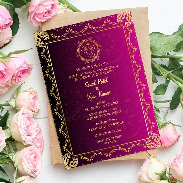 Indian Hindu Wedding Ganesha Royal Golden Invitation (Creator Uploaded)