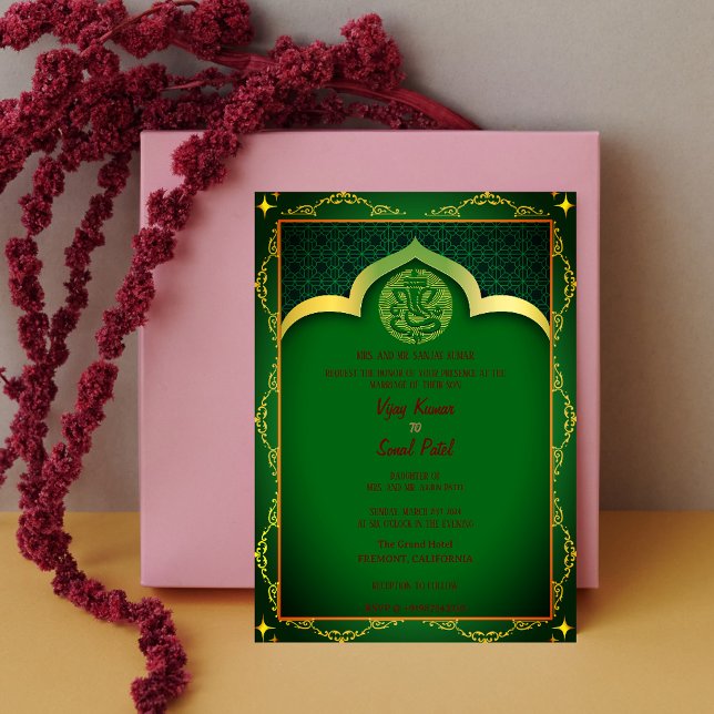 Indian Hindu Wedding Ganesha with Golden Elements Invitation (Creator Uploaded)