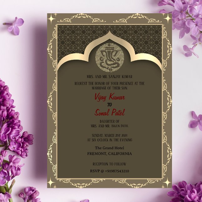 Indian Hindu Wedding Ganesha with Golden Elements Invitation (Creator Uploaded)