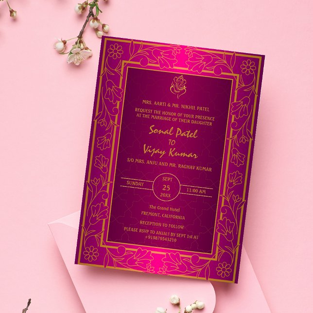 Indian Hindu Wedding Golden Elements Ganesha Logo Invitation (Creator Uploaded)