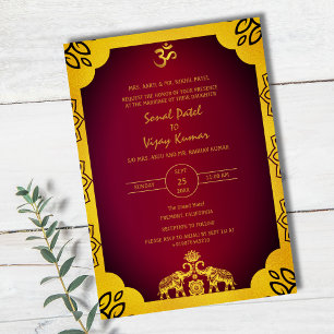 Indian Hindu Wedding Golden Elements Om Invitation