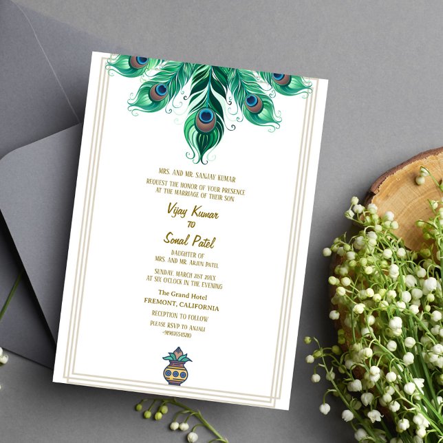 Indian Hindu Wedding Peacock Feather Invitation (Creator Uploaded)