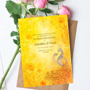 Indian Hindu Wedding Reception Peacock Floral Invitation