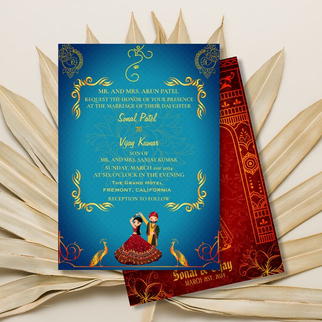 Indian Hindu Wedding Royal Golden Peacock Teal Invitation (Creator Uploaded)