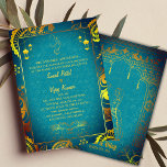 Indian Hindu Wedding with Ganesha Symbol Teal Invitation<br><div class="desc">Celebrate the sacred union of two souls with our exquisite Hindu Wedding Invitation Card. Designed exclusively for Indian Hindu weddings, this enchanting card captures the essence of tradition and spirituality. A majestic golden chakra graces the background, symbolising eternal love and harmony. Adorned with divine blessings, Lord Ganesha gracefully adorns the...</div>