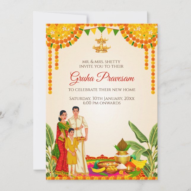 Indian Housewarming cards as Digital Pooja invite (Front)