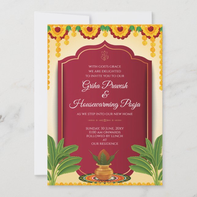 Indian Housewarming invitation Digital download (Front)