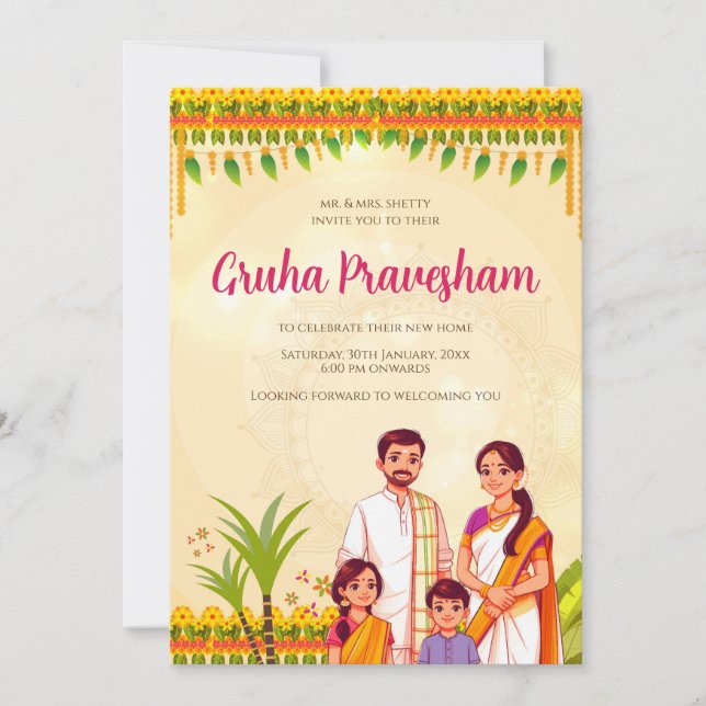 Indian Housewarming invitation Gruhapravesam (Front)