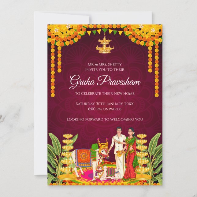 Indian Housewarming invitation Gruhapravesham (Front)