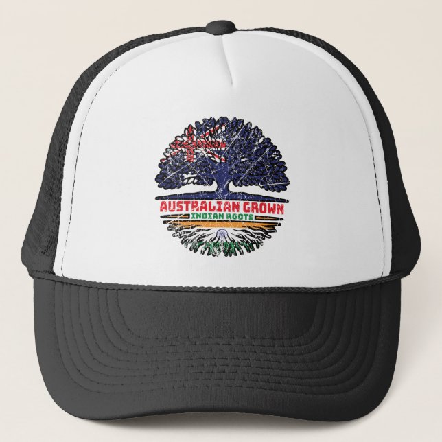 Indian India Australian Australia Tree Roots Flag Trucker Hat (Front)